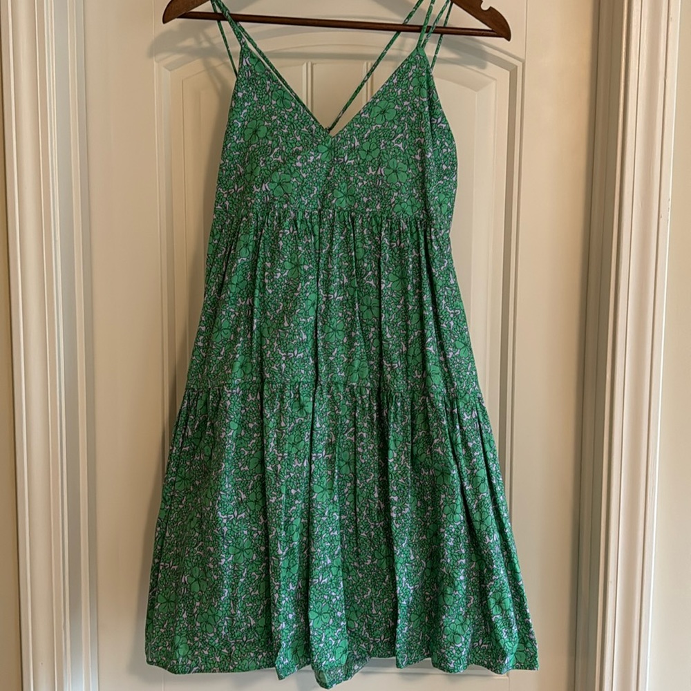 Green print dress with spaghetti straps in size small.